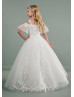 Cold Shoulder Ivory Lace Glitter Tulle Newest Flower Girl Dress